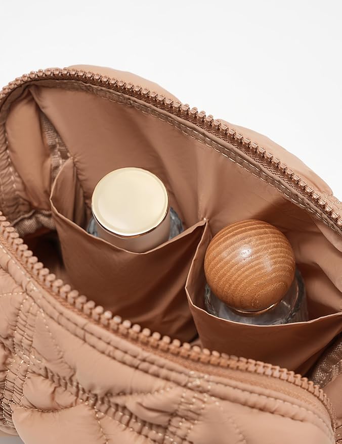 Khaki Quilted Makeup Bag