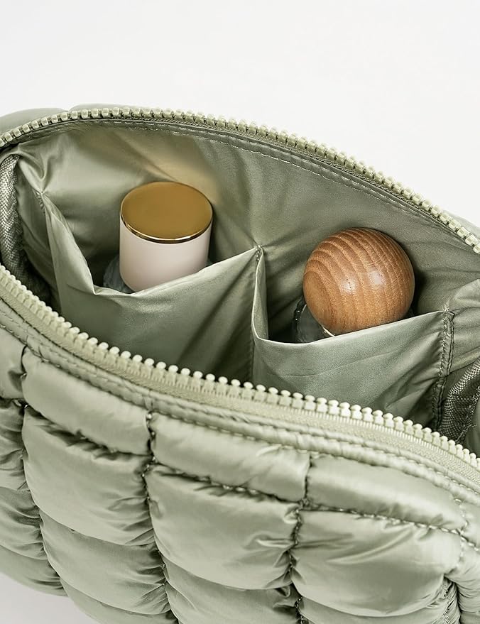 Sage Green Quilted Makeup Bag