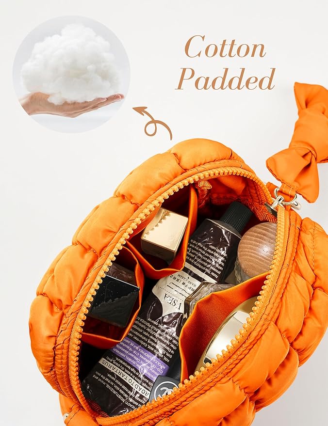 Orange Quilted Makeup Bag