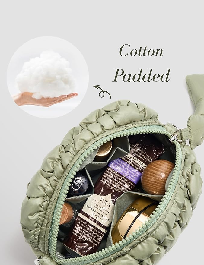 Sage Green Quilted Makeup Bag