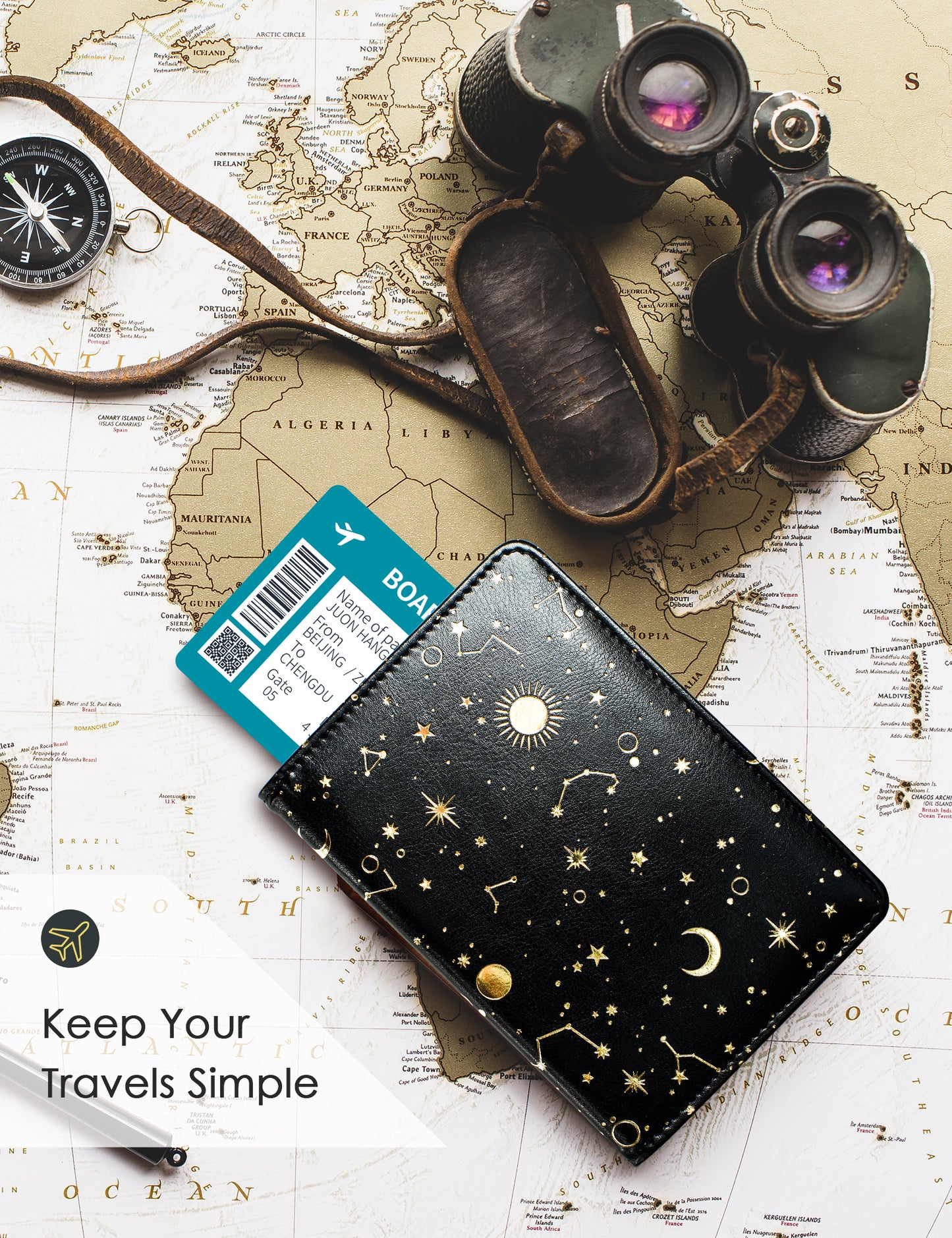 Black/Gold Minimalist Passport Case Holder Wallet