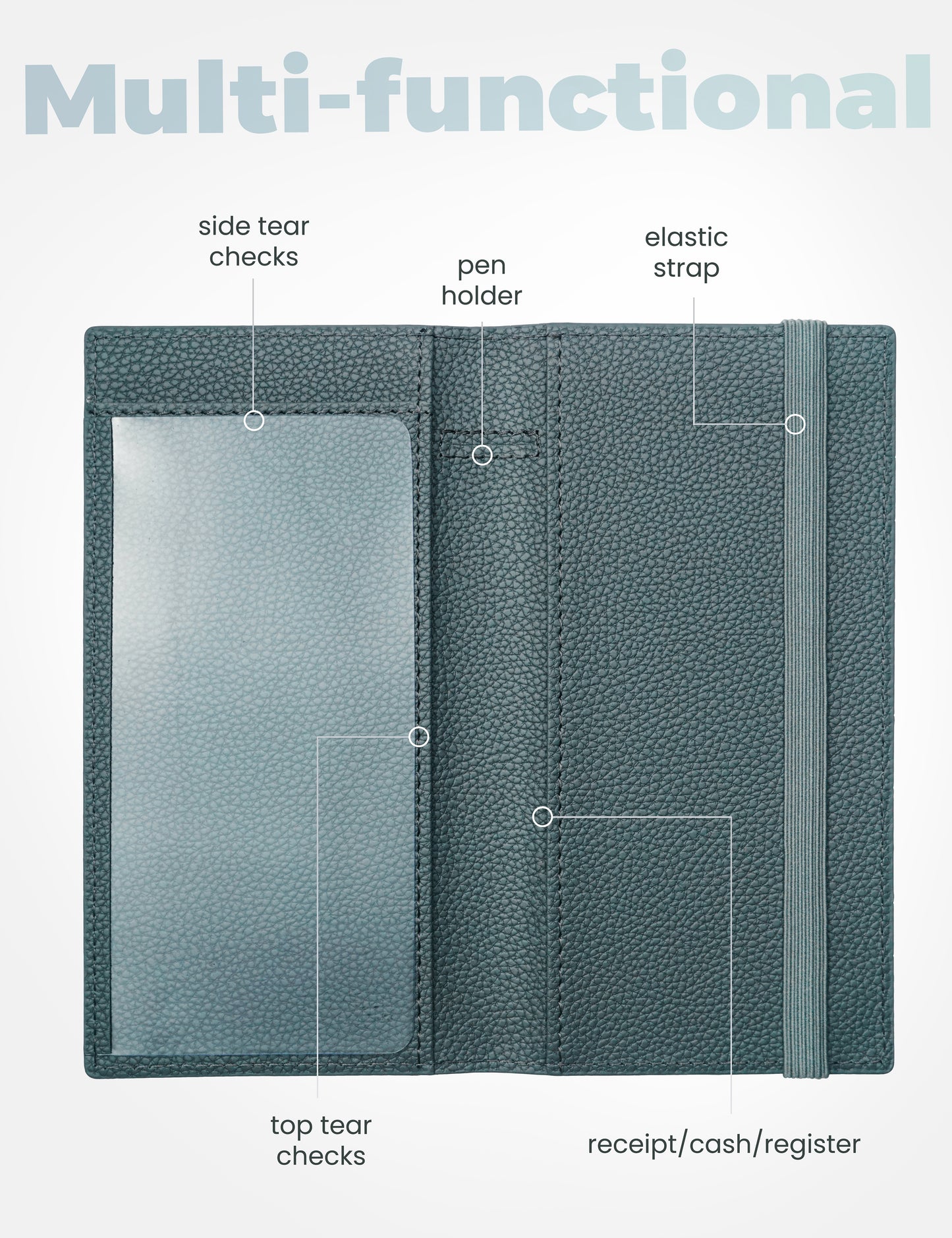 7"x3.7" Vert Gris Vegan Leather Checkbook Cover