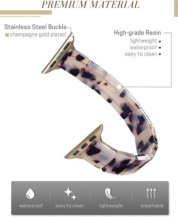 Ivory Tortoise Resin Slim Apple Watch Band (Elastic)