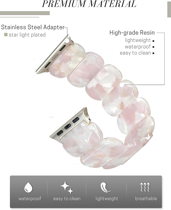 Pink Tortoise Resin Slim Apple Watch Band (Elastic)