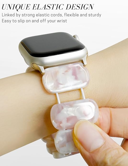 Pink Tortoise Resin Slim Apple Watch Band (Elastic)