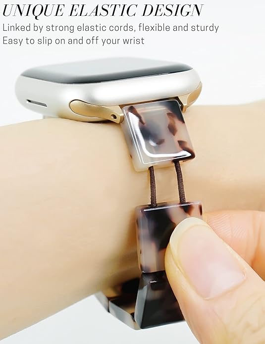 Ivory Tortoise Resin Slim Apple Watch Band (Elastic)