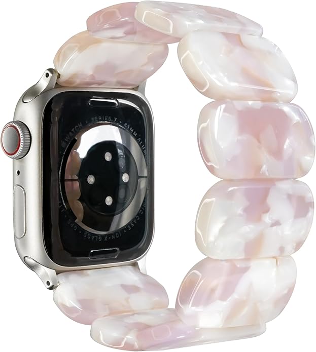 Pink Tortoise Resin Slim Apple Watch Band (Elastic)