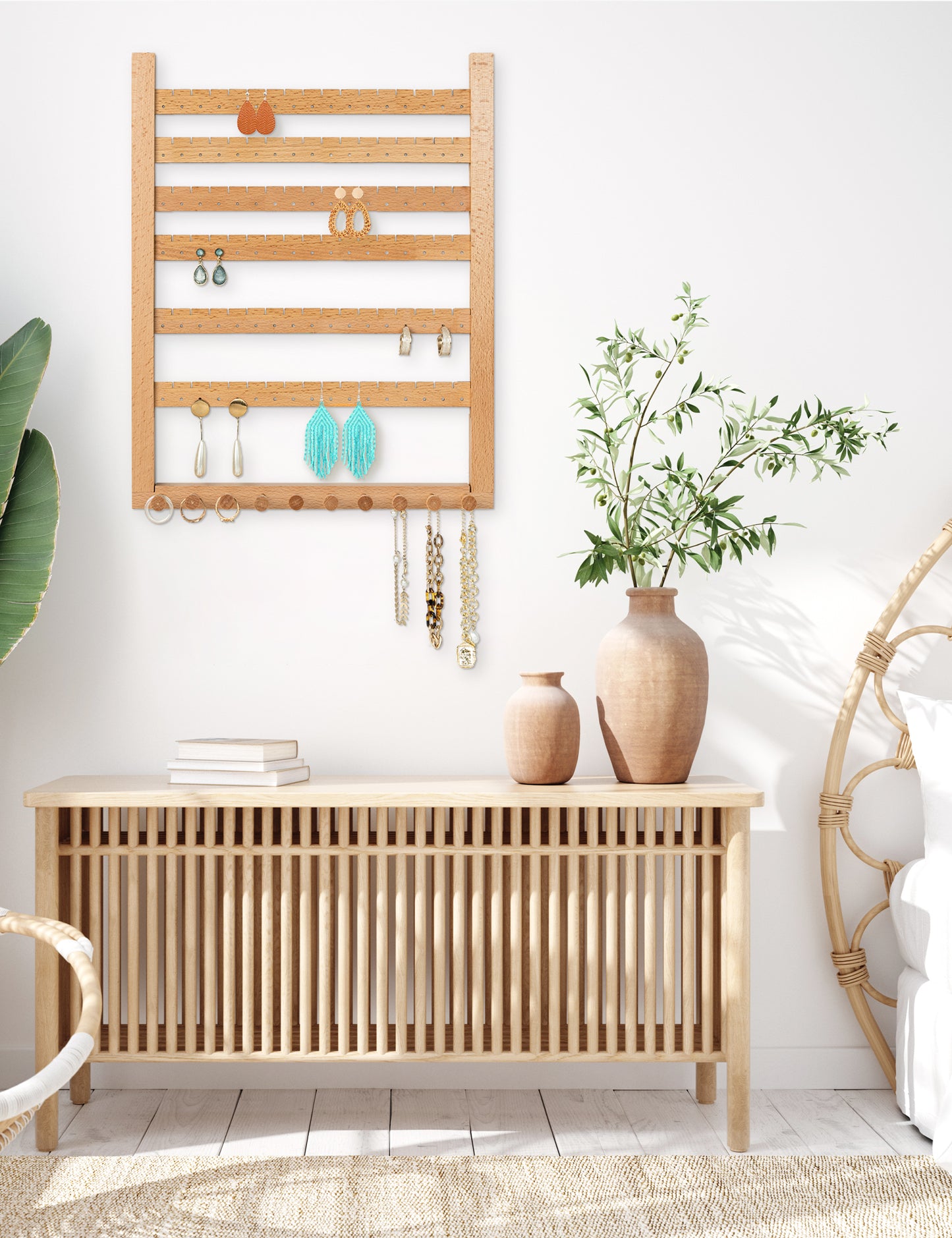 Easy Assemble Wood Earring Wall Holder (Beech)