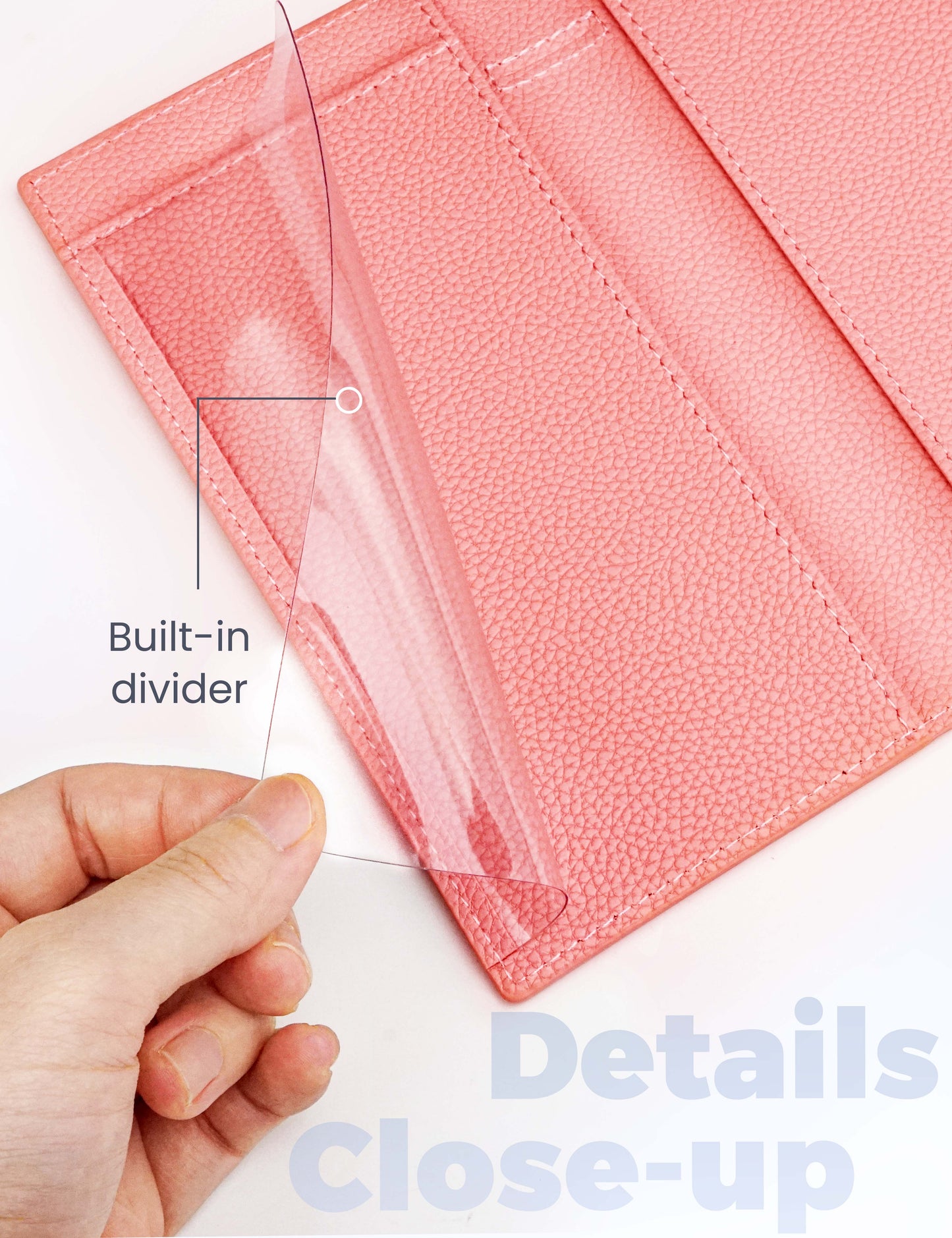 7"x3.7" Coral Pink Vegan Leather Checkbook Cover