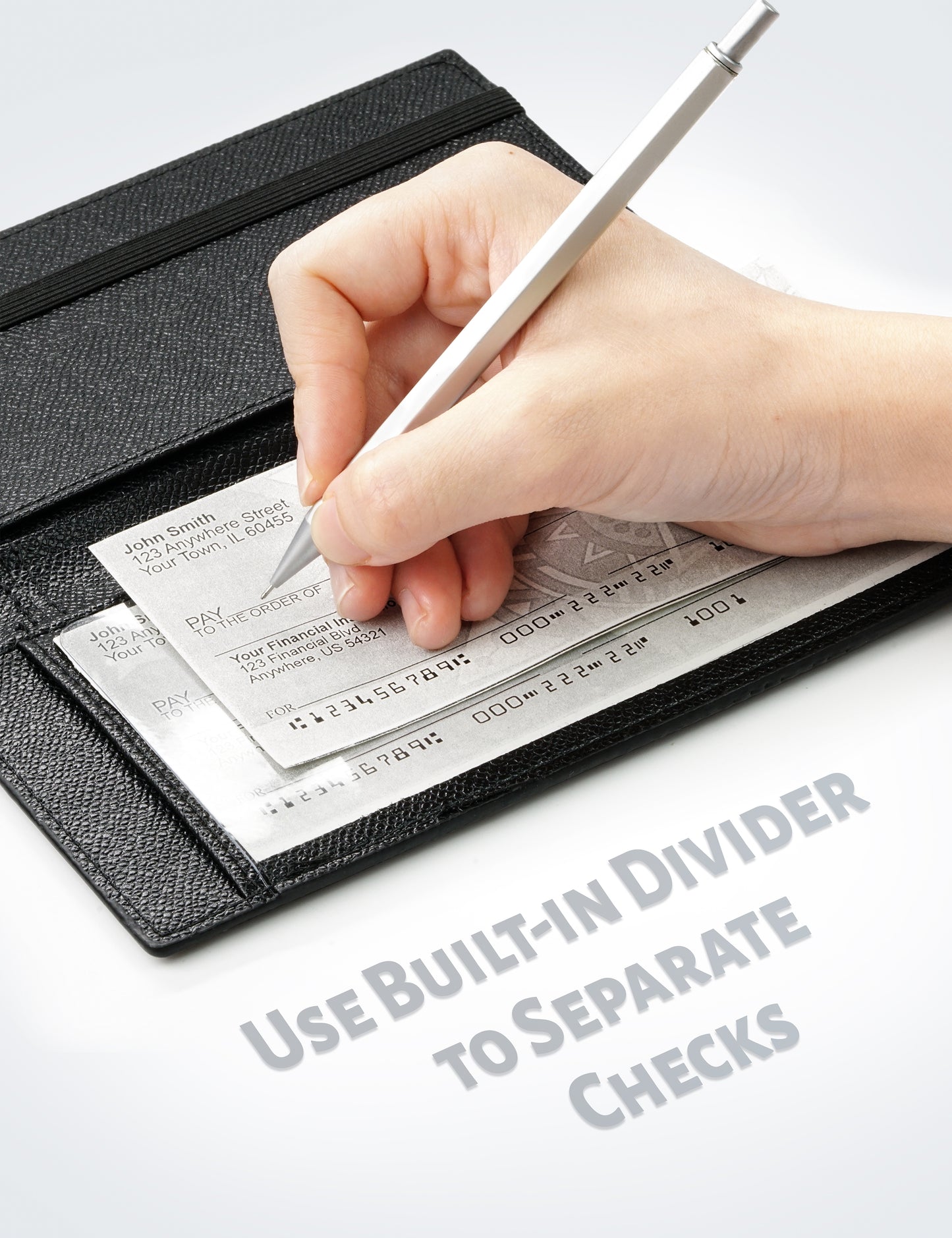 7"x3.7" Black Vegan Leather Checkbook Cover