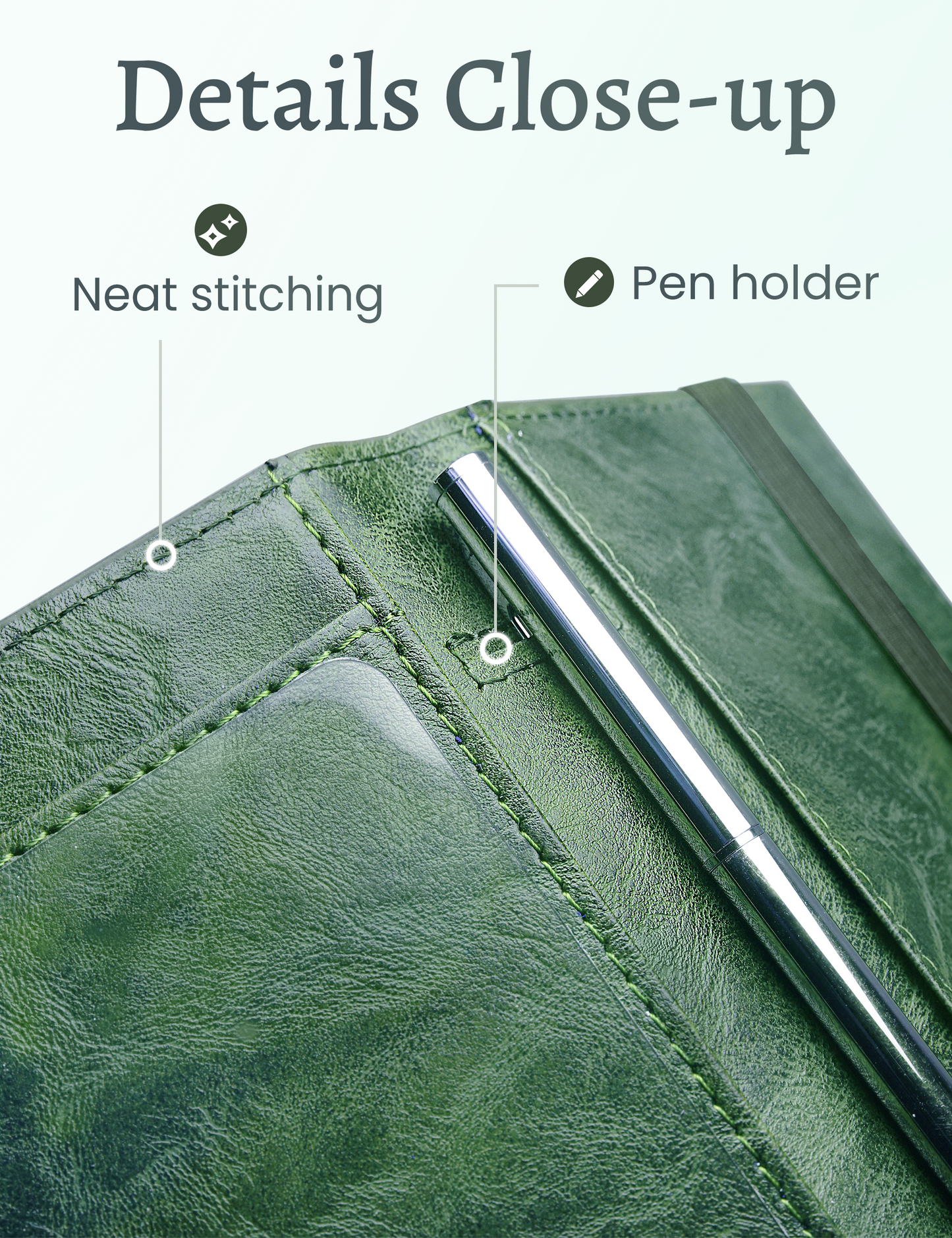 7"x3.7" Green Vegan Leather Checkbook Cover