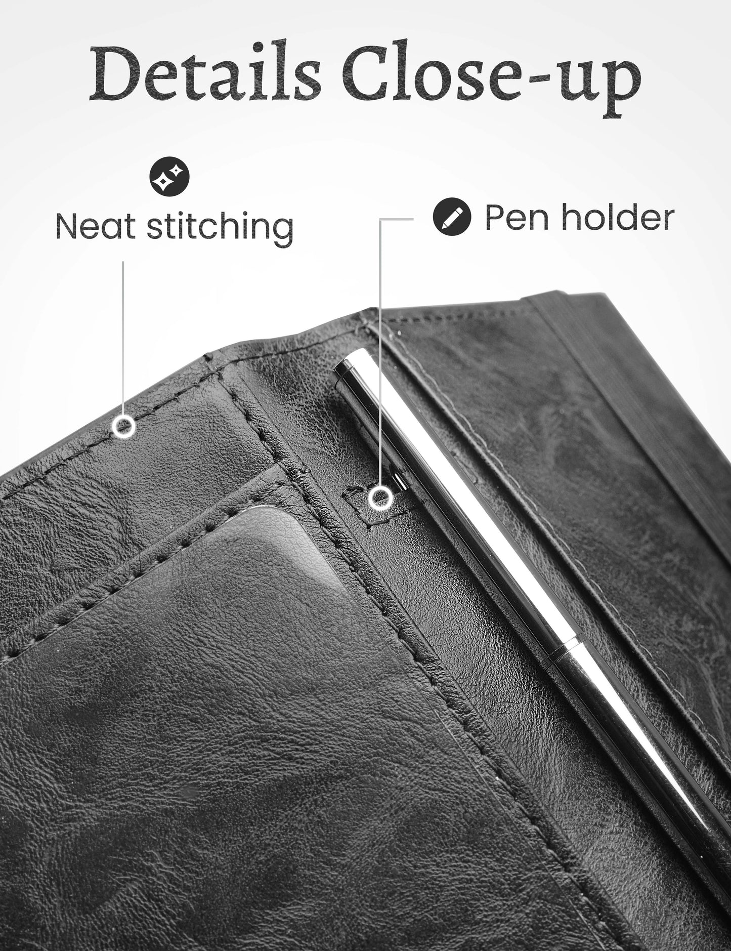 7"x3.7" Black Vegan Leather Checkbook Cover