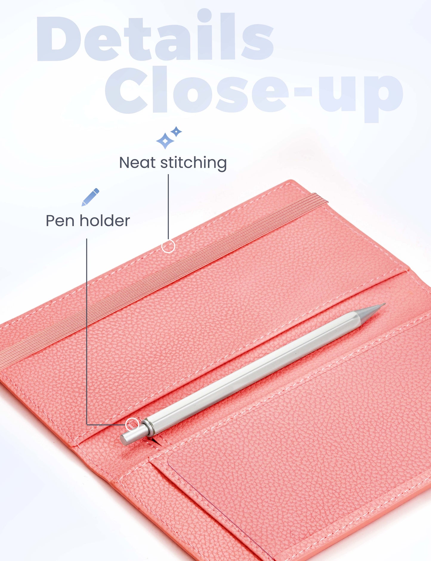 7"x3.7" Coral Pink Vegan Leather Checkbook Cover