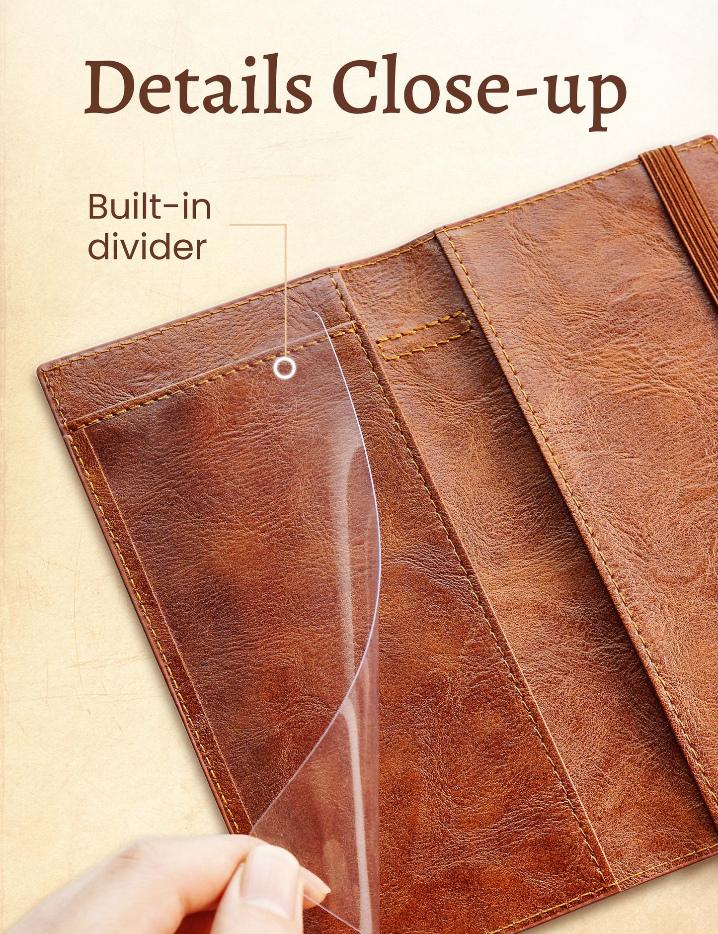 7"x3.7" Brown Vegan Leather Checkbook Cover