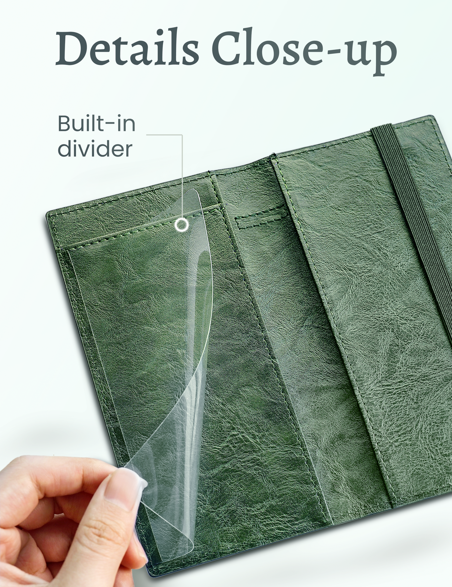 7"x3.7" Green Vegan Leather Checkbook Cover