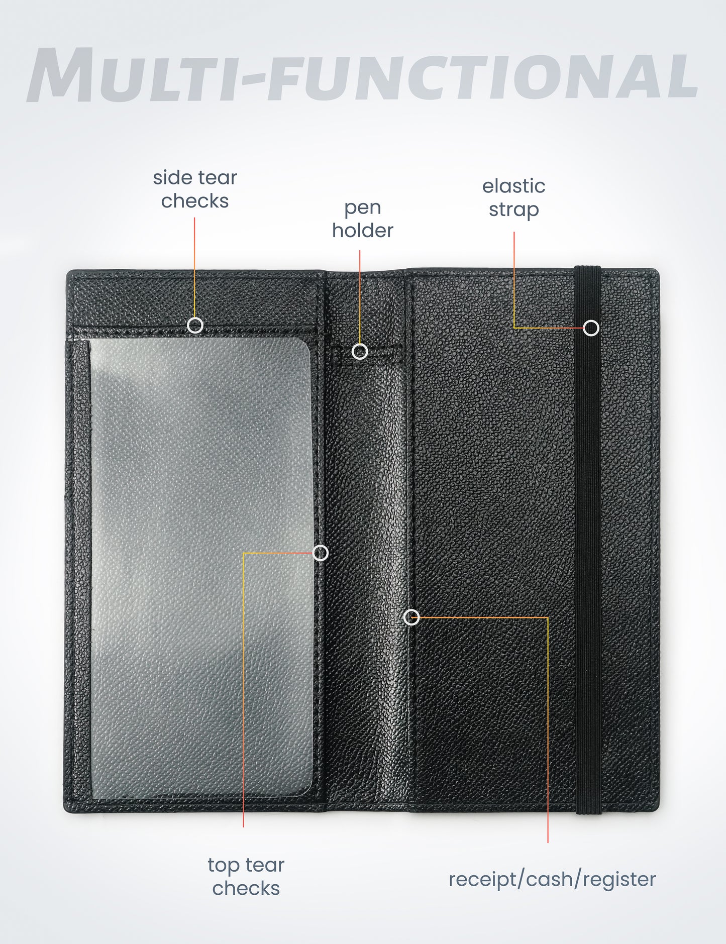 7"x3.7" Black Vegan Leather Checkbook Cover