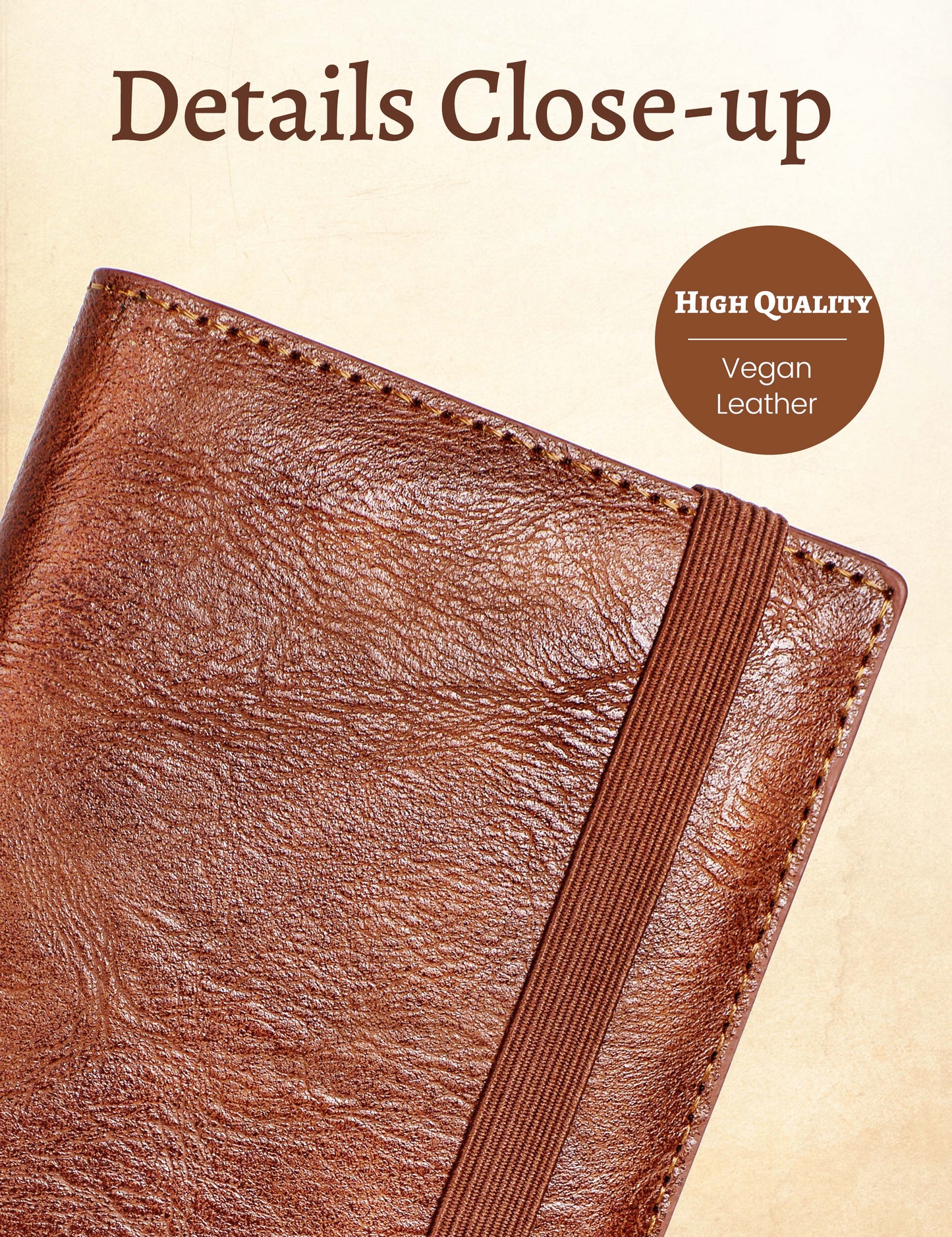 7"x3.7" Brown Vegan Leather Checkbook Cover