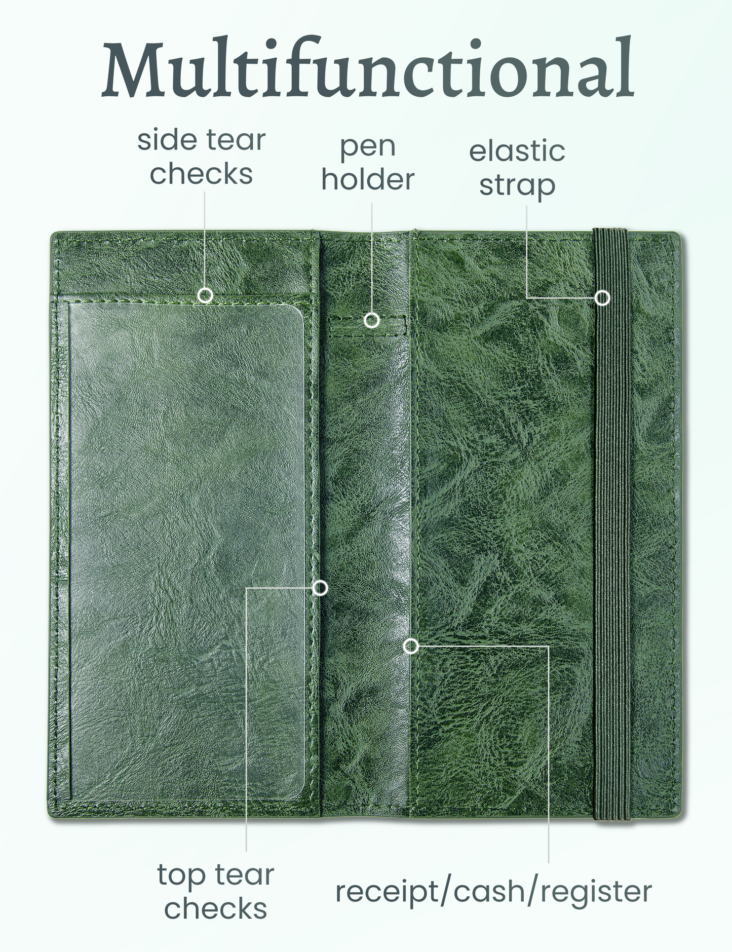7"x3.7" Green Vegan Leather Checkbook Cover