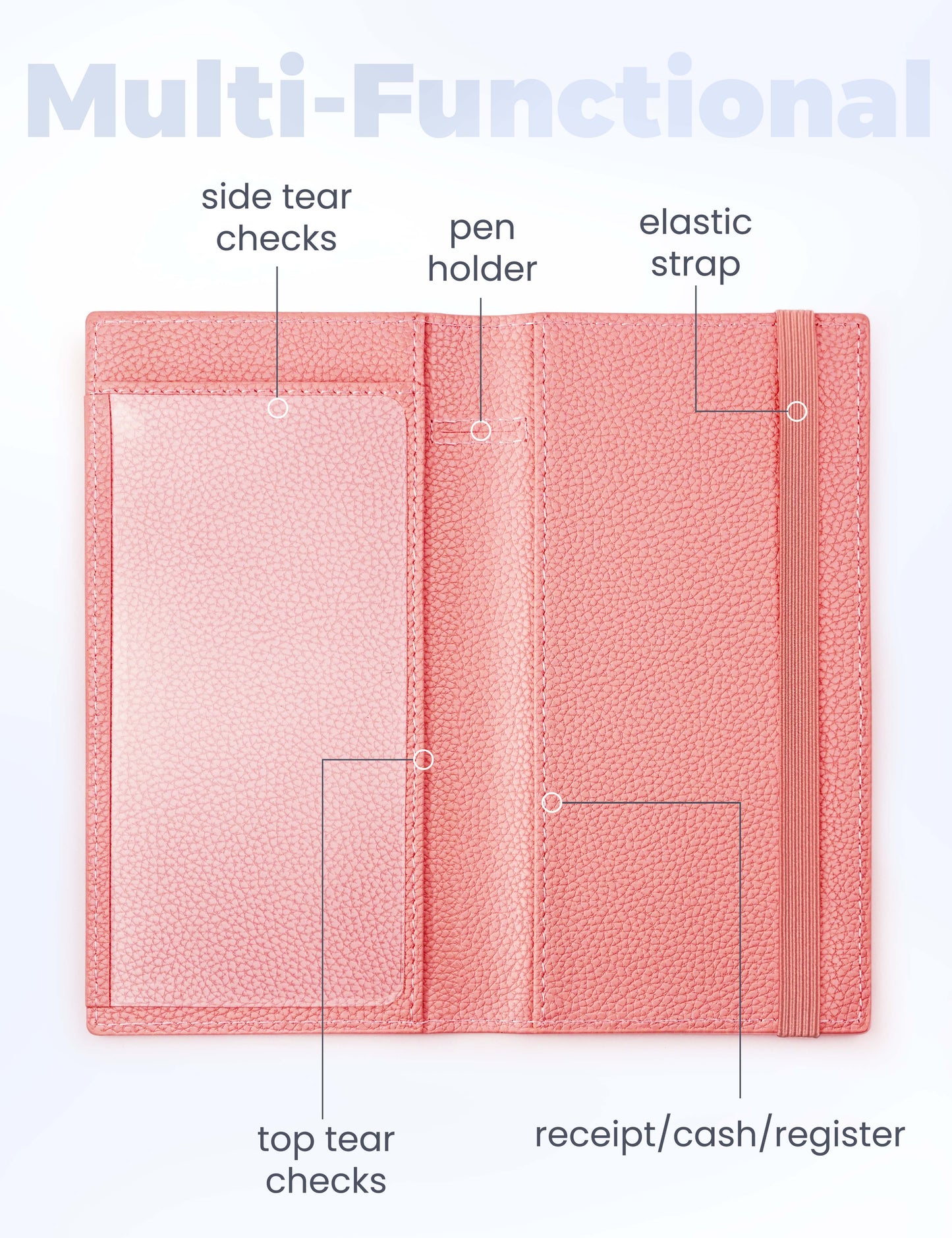 7"x3.7" Coral Pink Vegan Leather Checkbook Cover