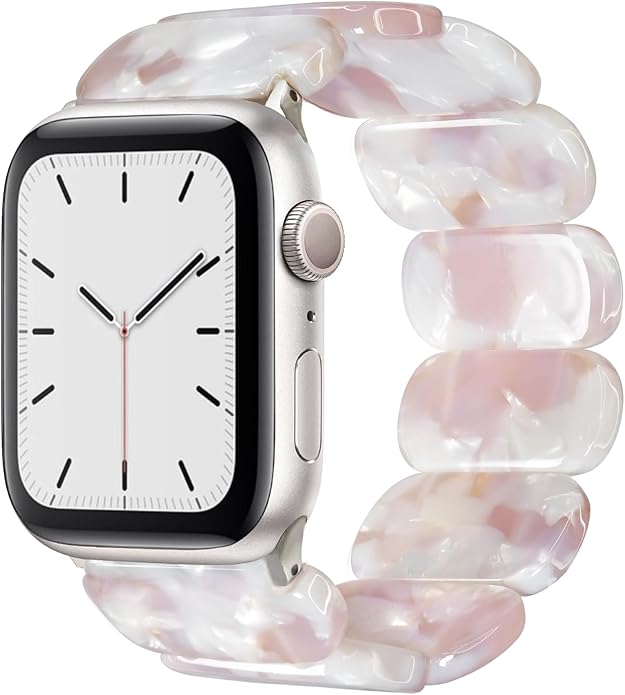Pink Tortoise Resin Slim Apple Watch Band (Elastic)