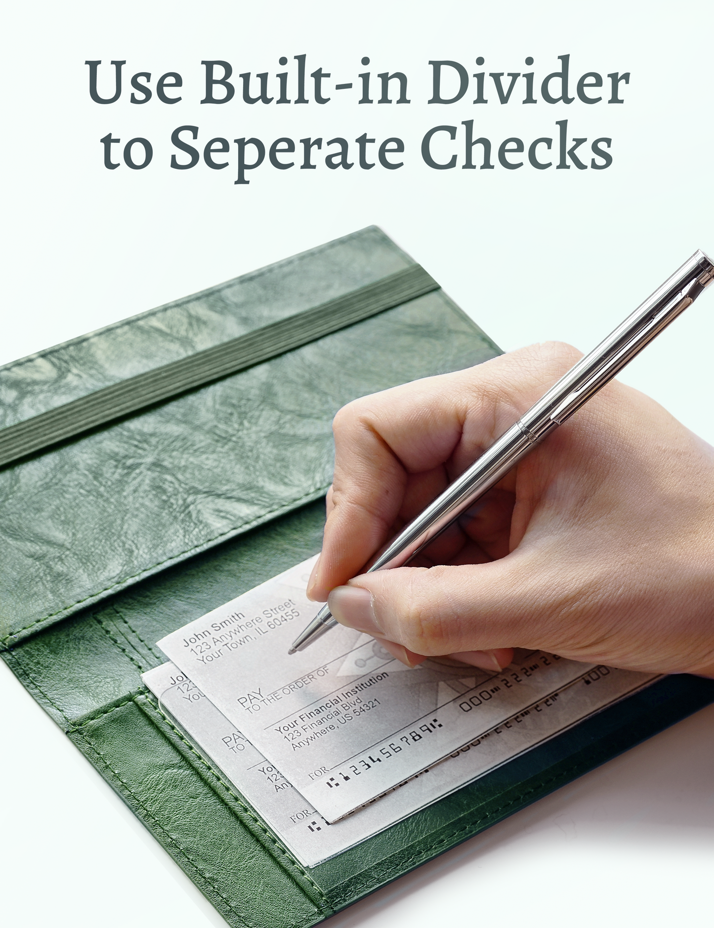 7"x3.7" Green Vegan Leather Checkbook Cover