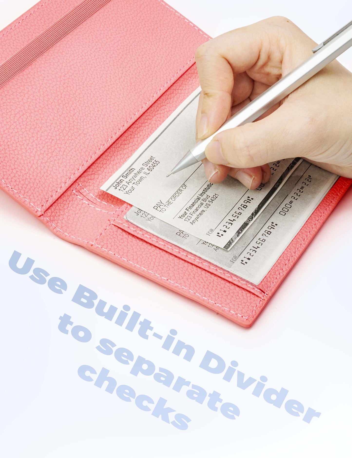 7"x3.7" Coral Pink Vegan Leather Checkbook Cover