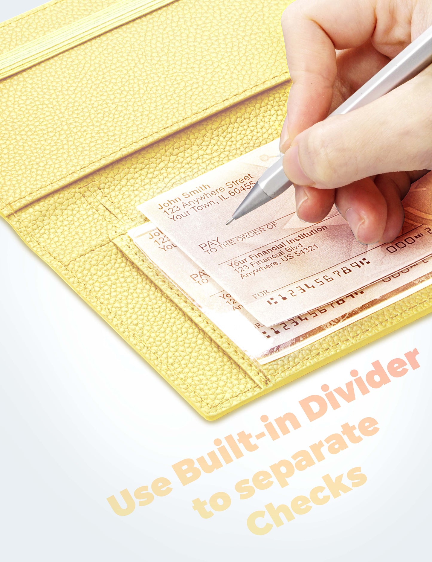 7"x3.7" Yellow Vegan Leather Checkbook Cover