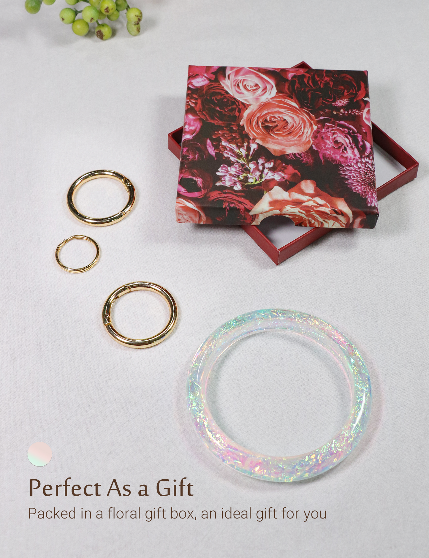 2.9'' Circle Key Ring Bracelet Holographic White