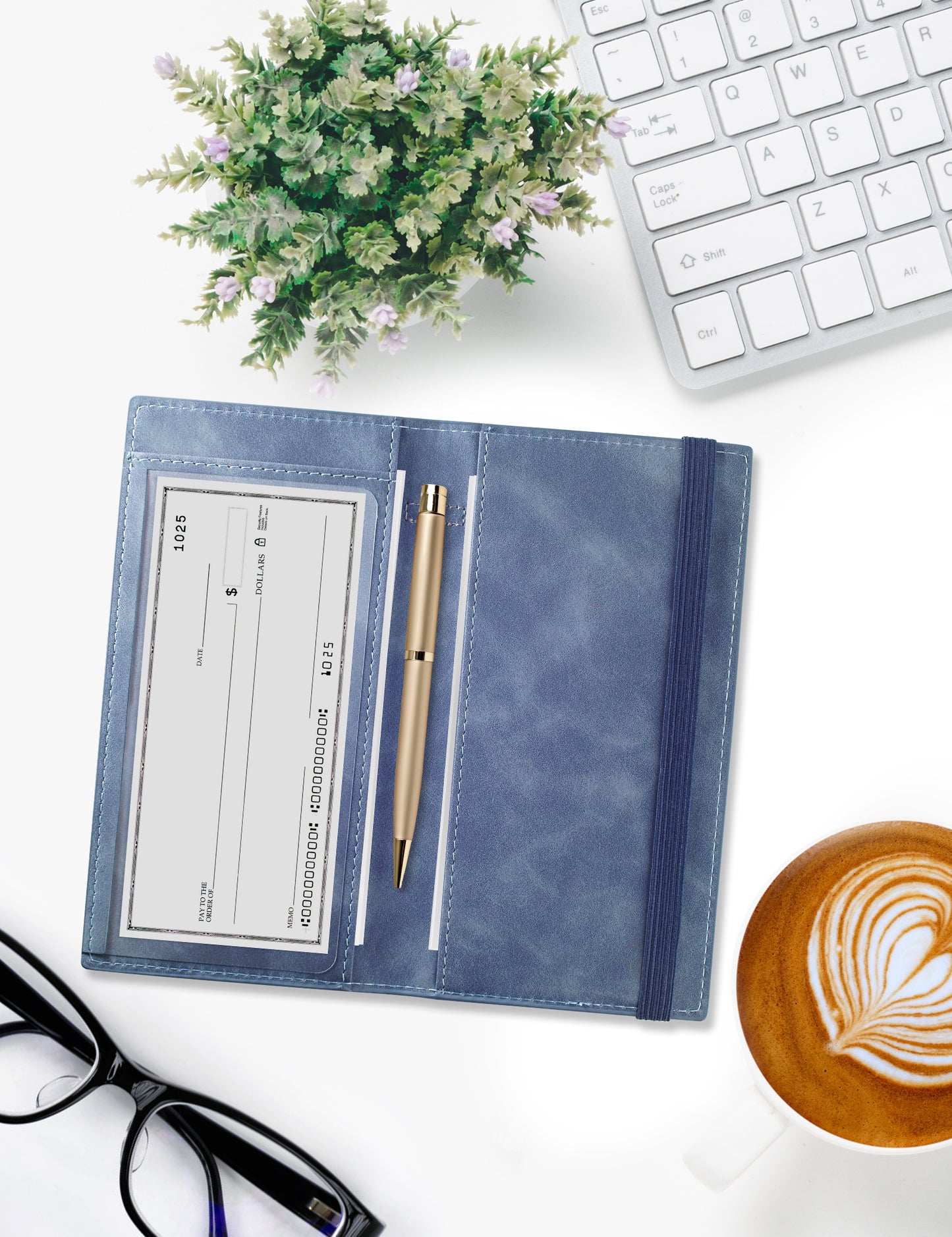 7"x3.5" Jean Blue Vegan Leather Checkbook Cover