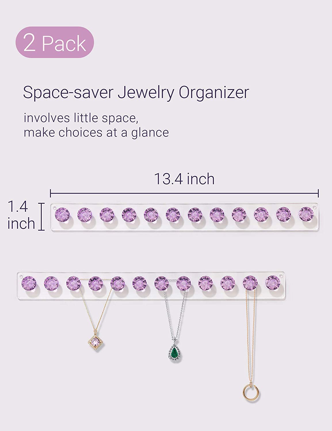 Necklace Holder Hanger Diamond Hooks (Purple)