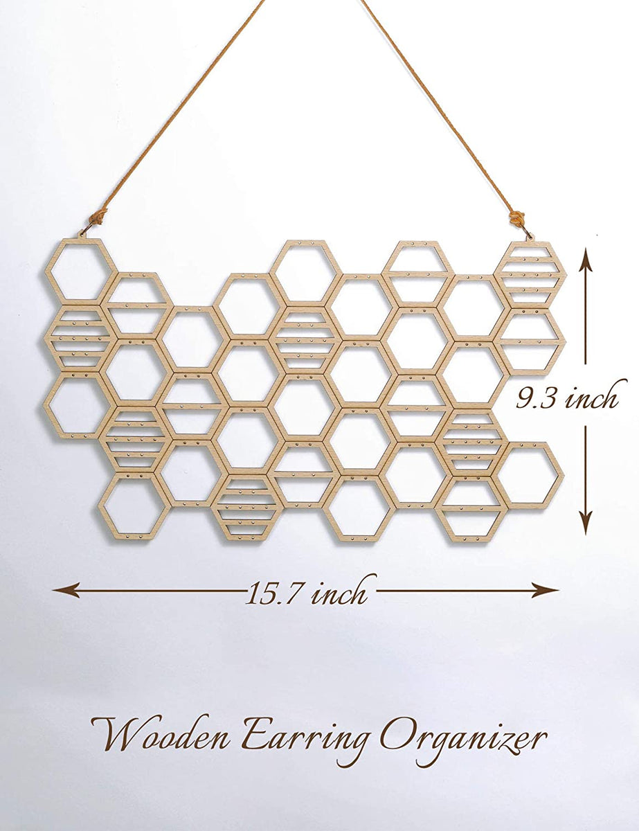 Heesch Wood Hanging Earring Holder Honeycomb Earring Organizer Wall Mounted  – Mymazn