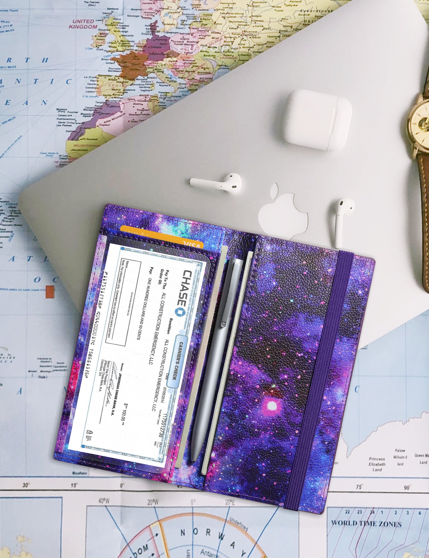 7"x3.5" Starry Vegan Leather Checkbook Cover