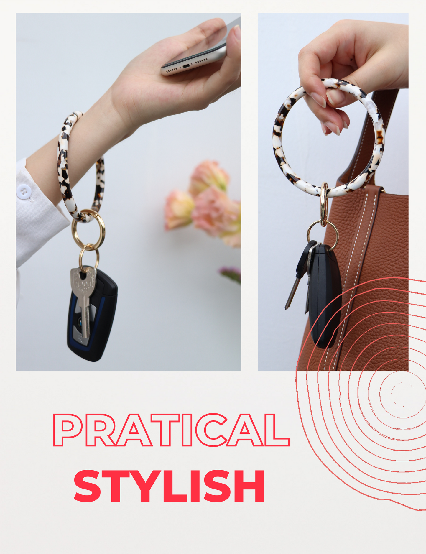 2.9" Acetate Round Key Ring Bracelet (Nougat )