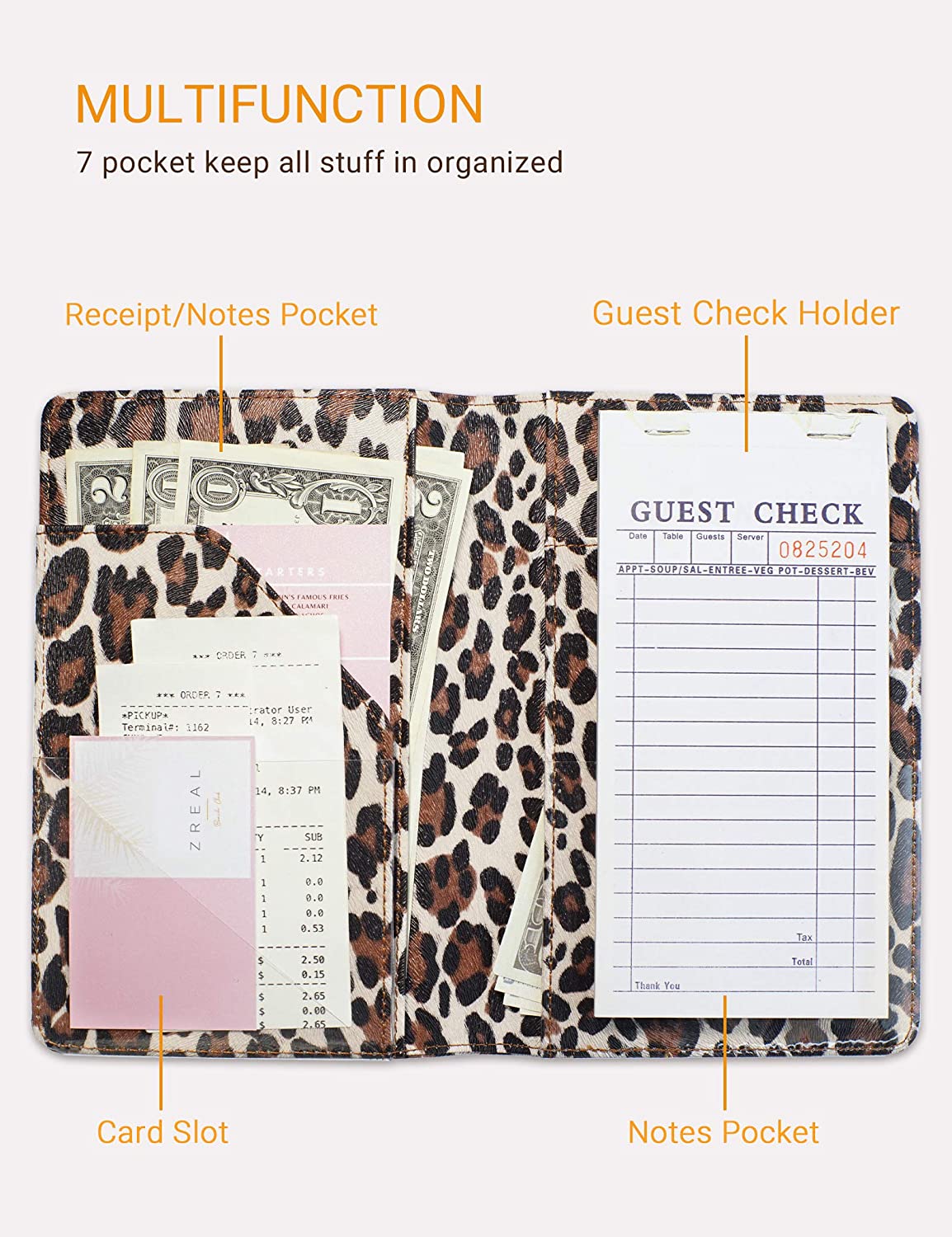 4.7x7.5" Classic Light Leopard Server Book Wallet