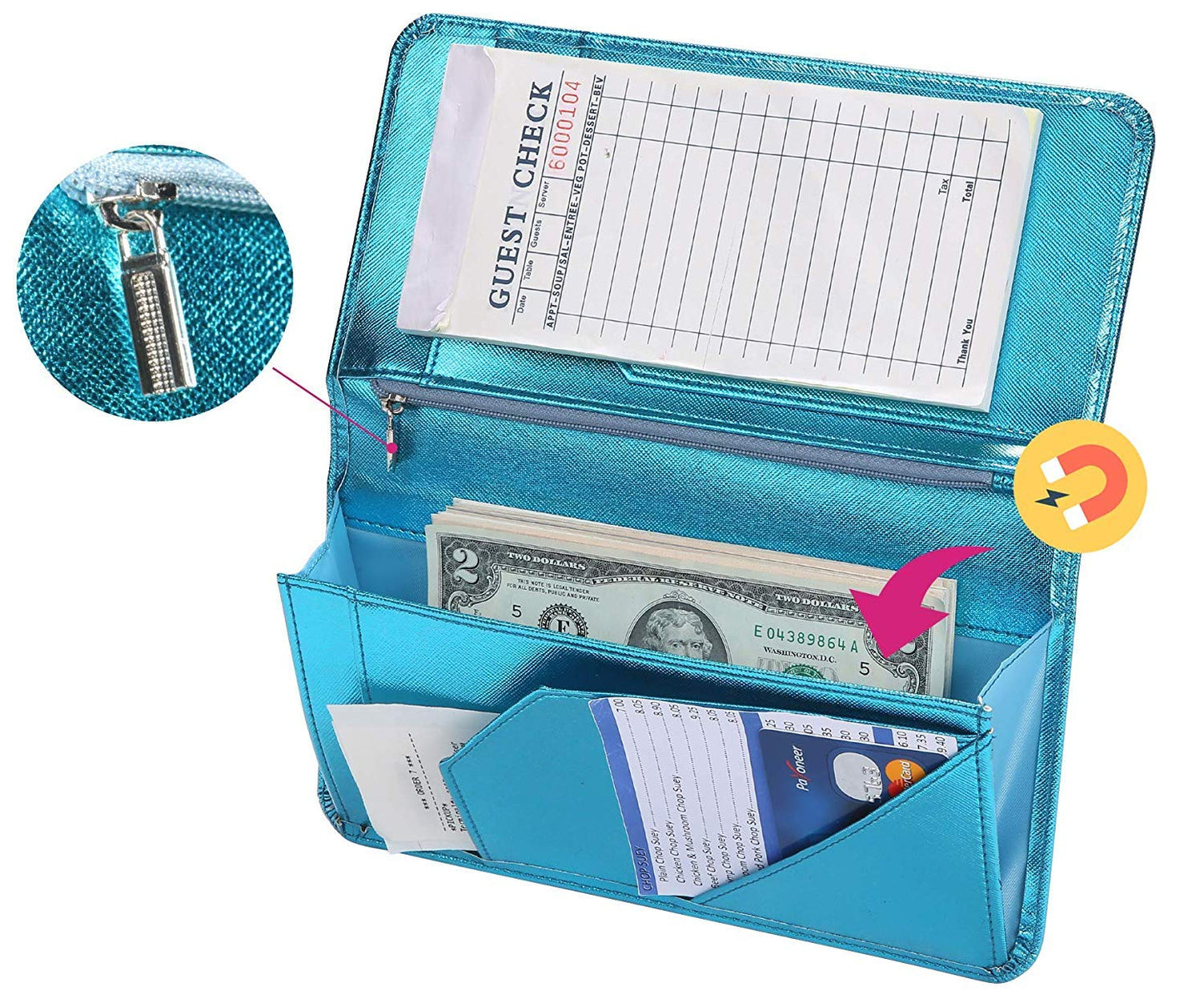 4.7x9" Metallic Blue Server Book with Zipper&Magnetic