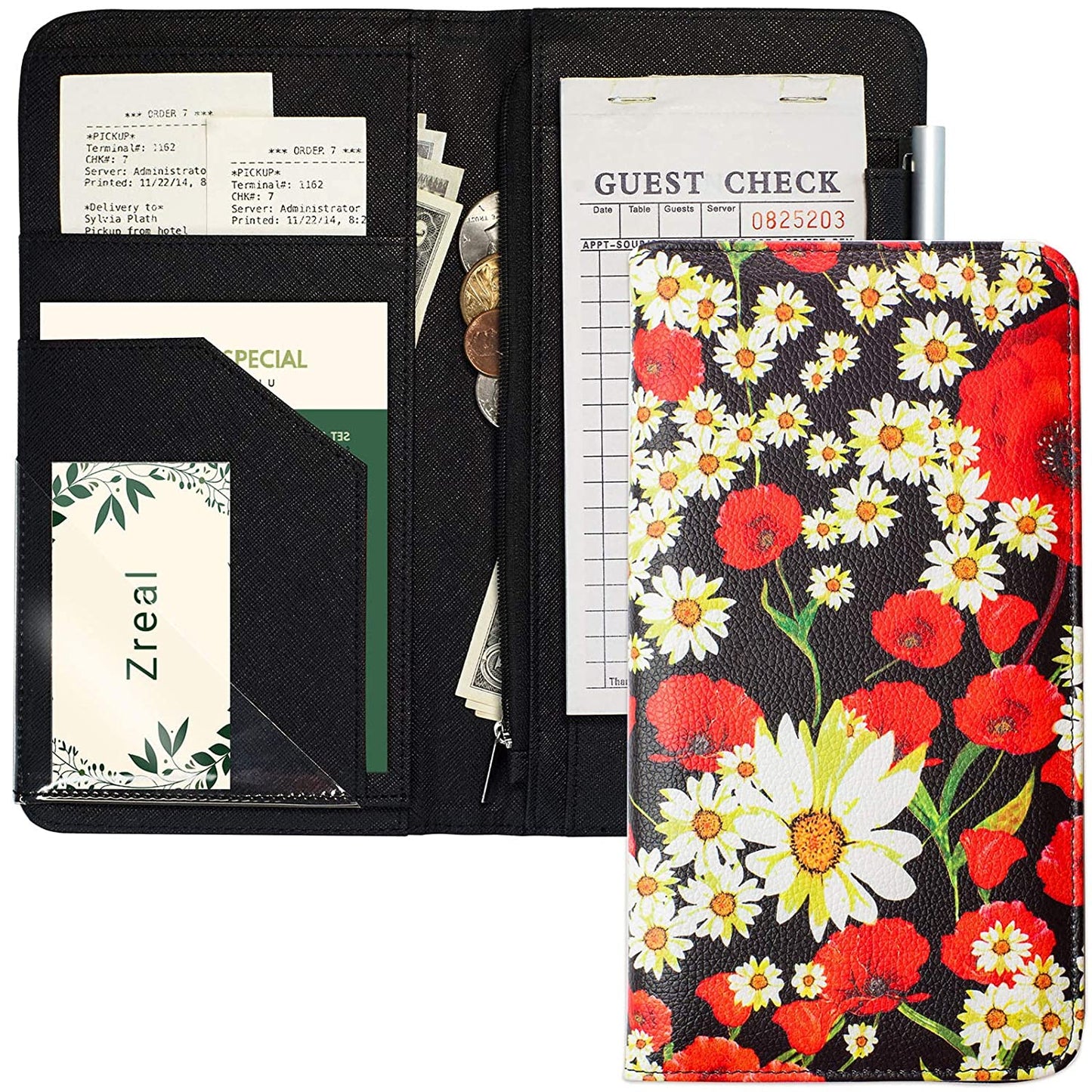 5x9" Red Flower Server Book with Zipper&Magnetic