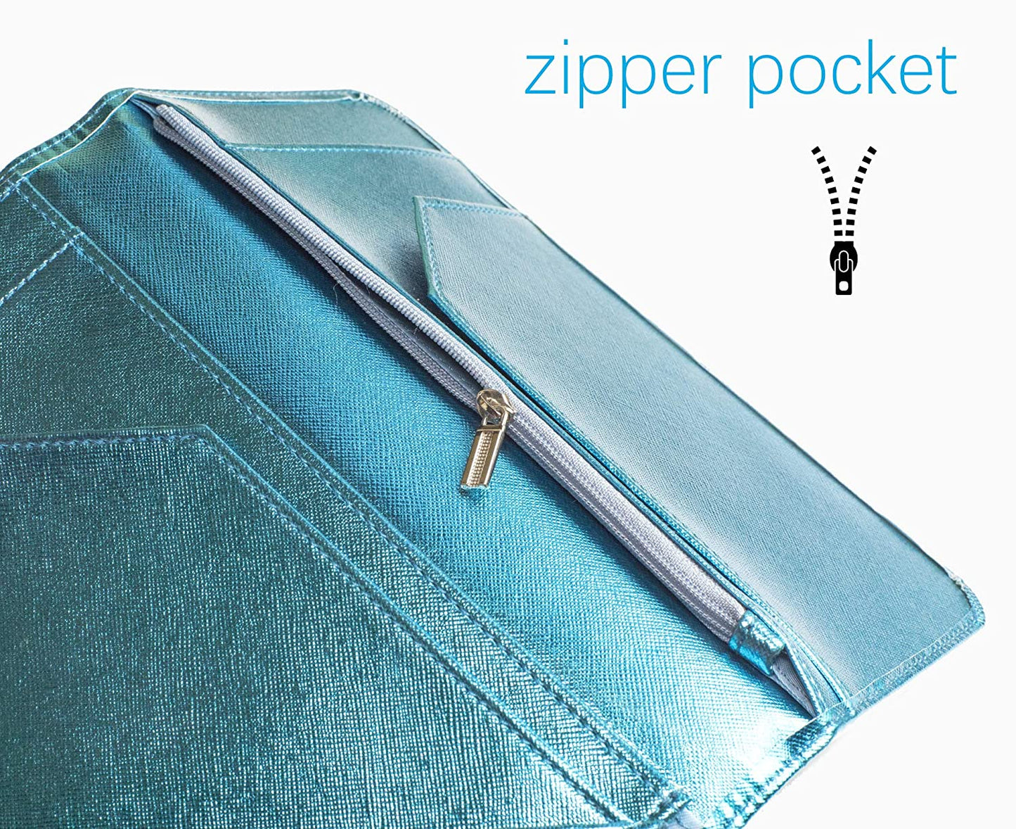 4.7x9" Metallic Blue Server Book with Zipper&Magnetic