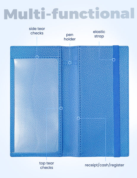 7"x3.7" Blue Vegan Leather Checkbook Cover