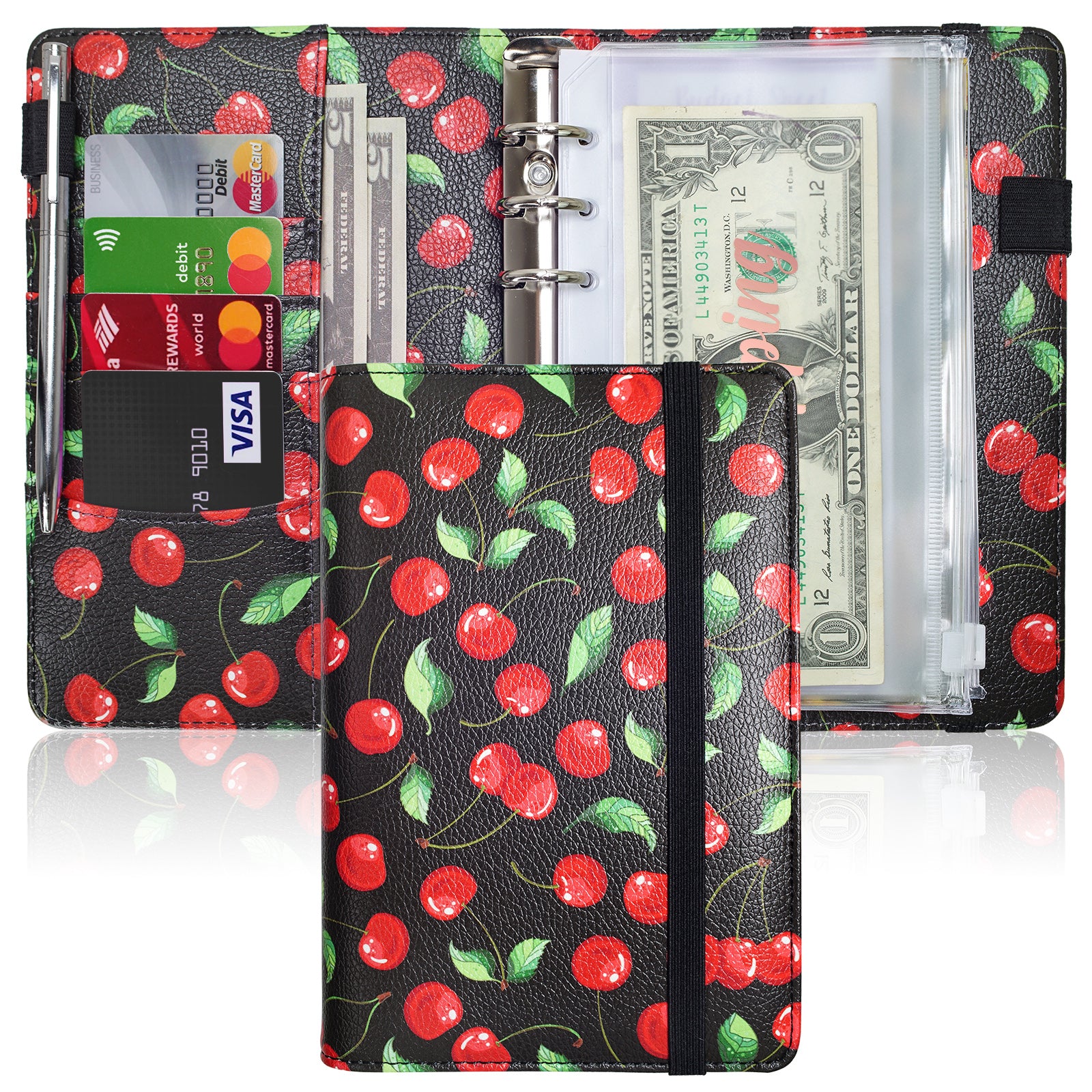 A6 Budget Binder for Money Saving Binder 8 Cash Pockets (Red Cherry)