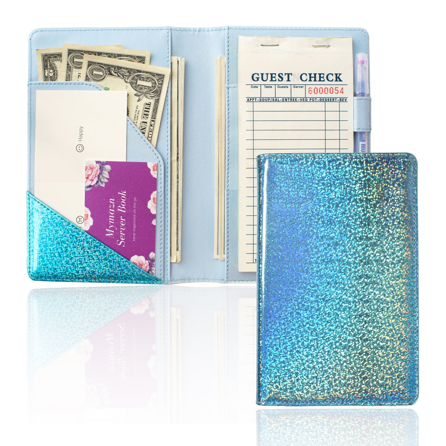 4.7x7.5" Holographic Glitter Blue Server Book Wallet
