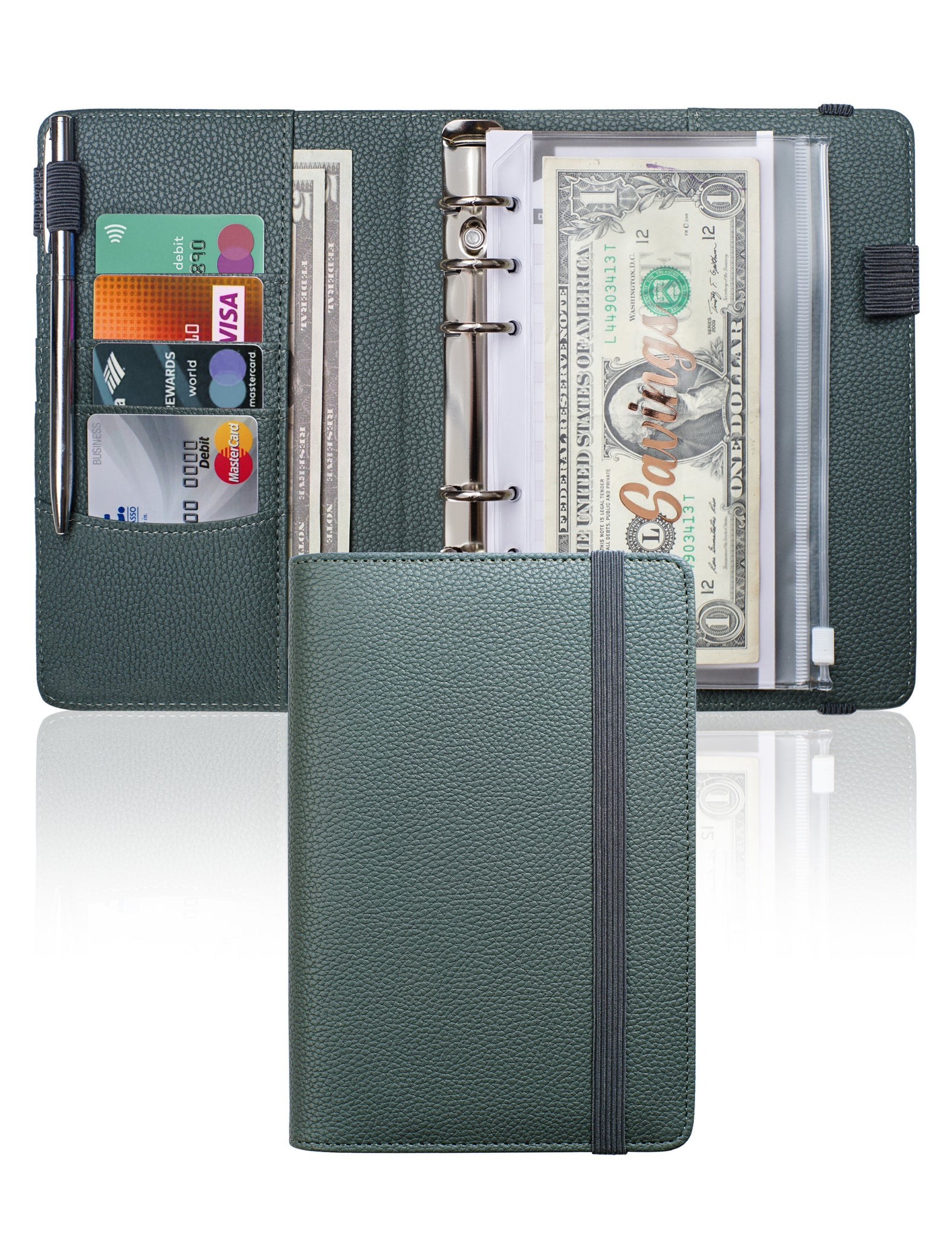 A6 Budget Binder for Money Saving Binder 10 Cash Pockets (Grey Green)