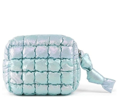Iridescent Blue Quilted Makeup Bag