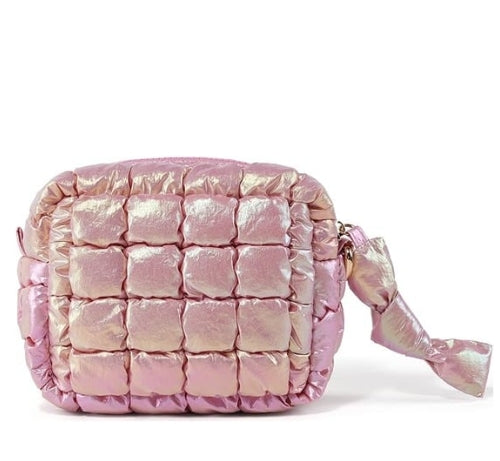 Iridescent Pink Quilted Makeup Bag