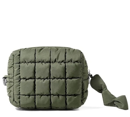 Olive Green  Quilted Makeup Bag