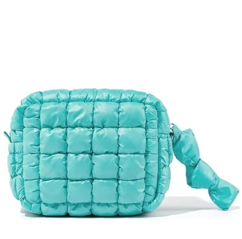 Turquoise Quilted Makeup Bag –  Travel Cosmetic Pouch for Purse & Toiletries