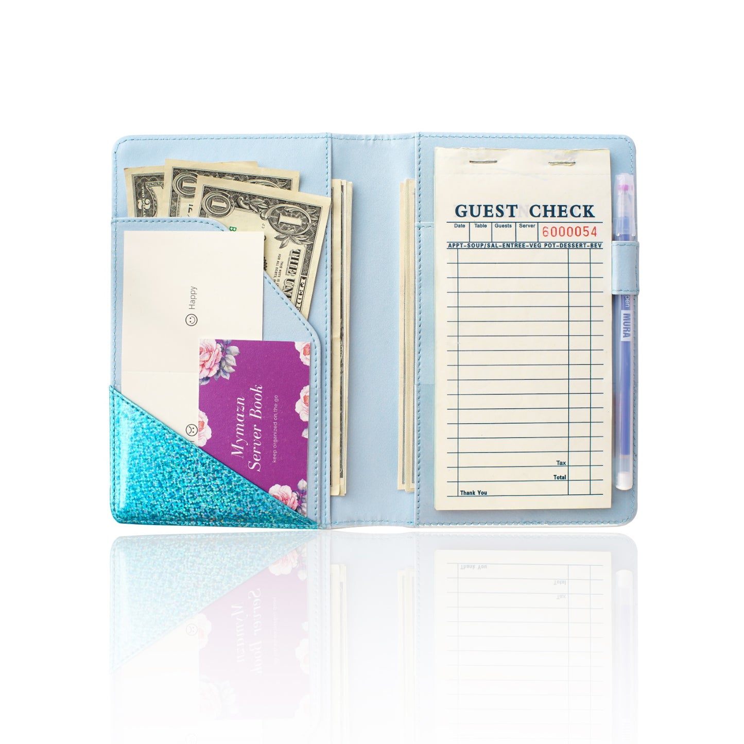 4.7x7.5" Holographic Glitter Blue Server Book Wallet