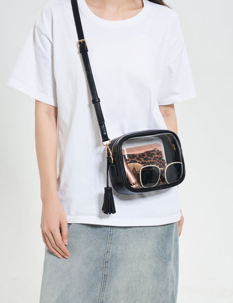 Clear Crossbody Bag with Adjustable Shoulder Strap (Black)