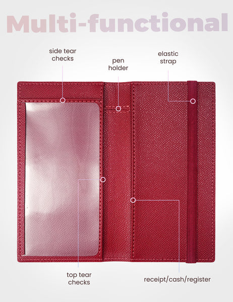 7"x3.7" Dark Red Vegan Leather Checkbook Cover