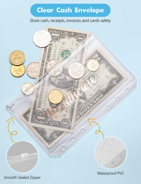 A6 Budget Binder for Money Saving Binder 8 Cash Pockets (Blue Flower)