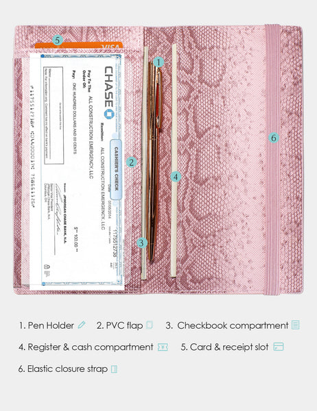 7"x3.5" Pink Vegan Leather Checkbook Cover